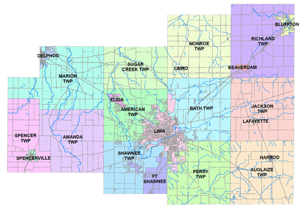 Map of Townships in Allen County Ohio